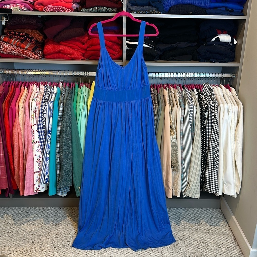 J Crew blue sleeveless v neck back zipper closure maxi dress size 12